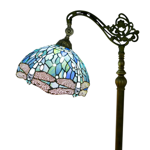 Stained Glass Floor Lamp Arched Lamp Adjustable Corner Standing Lamp Reading Light Dragonfly Stained Glass Sea Blue LED Bedroom