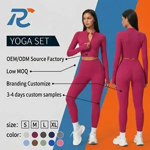 Women's Sets Half Zip Thumb Hole Stitched Yoga Jacket Leggings Fitness & Yoga Wear Sportswear
