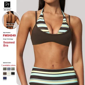 New Arrival Mock Layered Color Blocking Yoga Bra High Elastic Halter Neck Multi Style Shoulder Straps Sports Bra