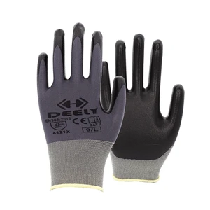 13 Gauge Polyester Nitrile Coated Safety Work Gloves with Breathable Seamless Shell for Industrial Construction Use
