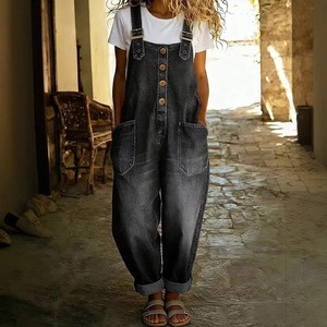 Cross-border European American Vintage Fashion Distressed Loose-fitting Women's Casual Denim Overalls Jumpsuit Adjustable