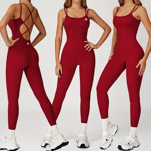 Sportswear One Piece Cross Back Sports Jumpsuit Yoga Wear Outdoor Running Sports Fitness Wear Women Rompers Jumpsuit