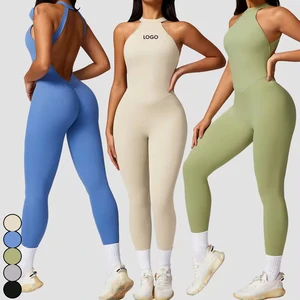 Fitness Clothing Sports Lightweight Scrunch Jumpsuit Tight-Fitting Sports Custom Bodysuit Yoga Overalls Open Back Jumpsuits
