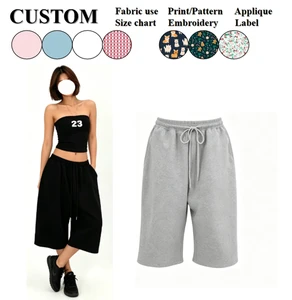 Women's Heather Grey Cotton Mid-Calf Sweatpants Elastic Waist Drawstring Casual Loose Knit Bottoms Wholesale Pants