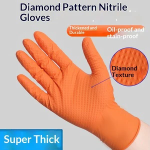 Extra-thick Orange Nitrile Rubber Gloves Diamond Pattern Non-slip Wear-resistant Disposable Industrial-grade
