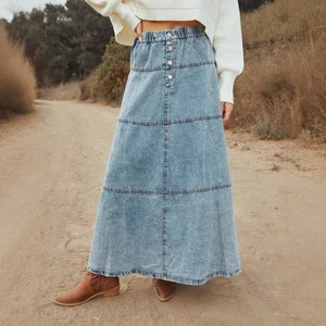 25 Years European American Cross-Border For New Product Bohemian A-Line Midi Women's Denim Skirt Quick Dry 8943