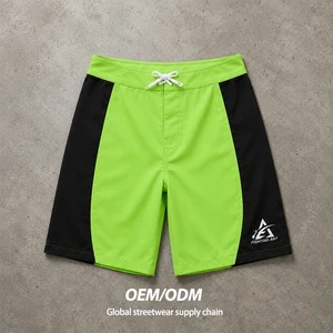 OEM ODM 100% Polyester Men Daily Curved Contrast Panel Board Shorts 10 Inch Longline Quick Dry Streetwear Swim Beach Surf Shorts