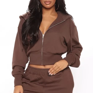 Custom Women's Breathable Plus Size Crew Neck Puff Sleeve Hoodie 100% Organic Cotton Casual Short Crop Top Drop Shoulder Autumn
