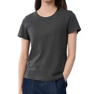 Wholesale Custom Womens Plus Size Crop Summer Casual Printed T-Shirt Polyester/Cotton Blend Breathable Fabric Short Sleeve