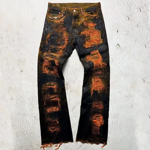 Customizable Plus Size Men's Mid Waist Crystal Decorated Hand-Stitched Dark Washed Streetwear-style Jeans Hip Hop Pencil Pants