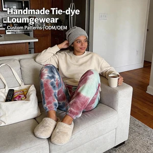 HuaYi GRS & BSCI Women's Tie Dye Fleece Joggers | Soft Poly-Cotton Blend Loungewear Pajama Bottoms for Fall Winter Spring