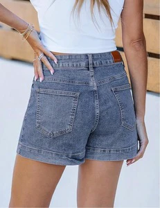 Edgy Mid Waisted Vintage Skinny a Line Patch Pocket Denim Shorts for Women Streetwear Y2K Style Casual Summer Denim Bottoms