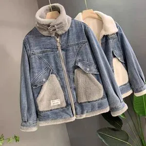 2026 Women's Custom with Jean Jacket with Hood Winter Streetwear Outdoor Fashion Fleece Denim