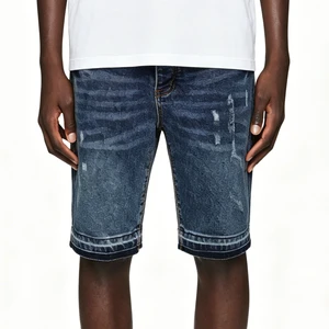 Men's Summer Vintage Wash Denim Shorts Custom Oversize Cotton Knee-Length Jorts Woven Mid Waist with Distressed Bone Baggy Style