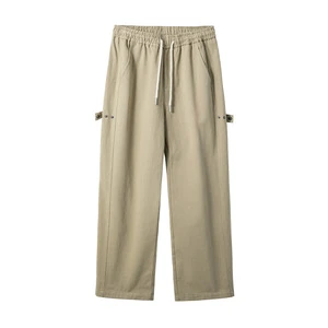 Retro Textured Casual Bottoms, Adjustable Detail Daily Wear Pants
