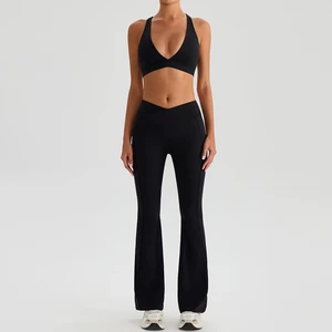 Custom 2 Piece Sets Workout Leggings Sport Wear Women Mid Waist Breathable Solid Eco-Friendly Quick Dry Activewear Adjust Strap