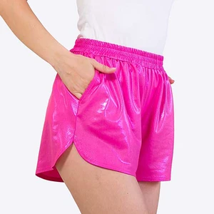 Custom Plus Size Elastic Waist Metallic Luster Hot Drawstring Casual Women's Shorts Fashionable Sequin Elastic Shiny