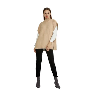 Fall/Winter Fashion Comfortable Woman Oversized High Neck Sleeveless Vest Top With Buttons Women's Knitted Vest