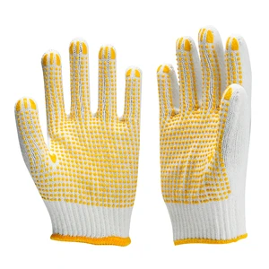 Disposable Safety Work Gloves White Dotted Design PVC Cotton Knit Coated Anti-Slip Tear-Resistant 2 Mil Food Safe Free