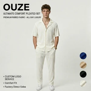 New Men's Causal Set Fashion Men Short Sleeve Shirt and Long Pants Suit Custom Logo Plain Tracksuit