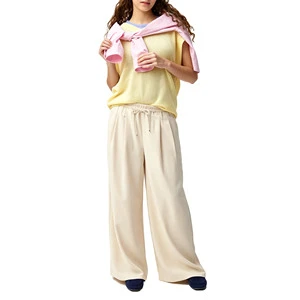 Solid Color Lightweight Draped Wide Leg Pants Ladies Loose Casual Pull on Bottoms