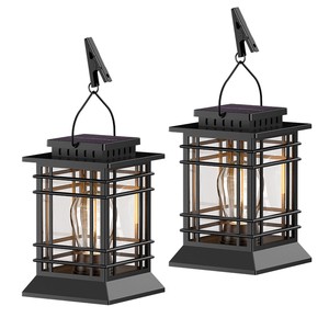 Solar Lanterns Outdoor Flickering Flame Waterproof Plastic Hanging Lanterns Solar Panel Warm White Light For Patio Deck Yard