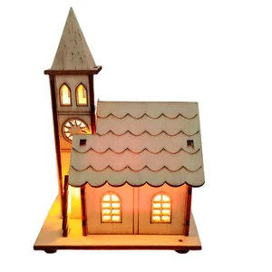 Factory Sale Christmas Wooden Lighted House LED Light up Village Luminous Cabin Xmas Tree Decoration