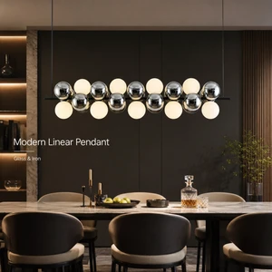 Modern Linear Glass Ball Chandelier E27 Pendant Lighting Adjustable Cable For Hotel Restaurant Open Plan Dining Room Project Use