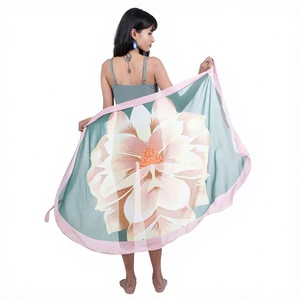 One Size Maxi Length Breathable Lightweight 100% Polyester Woven Beach Sarong Cover-Up for Women