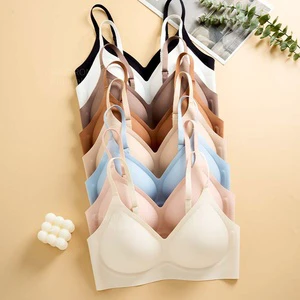 Women Seamless Wireless Jelly Strip Support Bra Nude Deep V Push Up Bralette No Underwire Invisible Soft Comfort Bra
