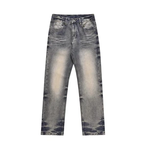 Men's High Street Style Washed Denim Jeans Latest Collection Loose Casual Straight Pant Mid Hip Hop Streetwear Style Plus Size