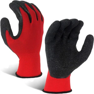 Construction Worker Safety Gloves Red/Black Nitrile Coated Abrasion Resistant Anti-Static Anti-Slip Waterproof Polyester Lined