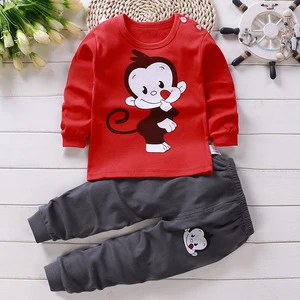 High Quality Baby Kids Clothing Factory Price Fashion Long Sleeve Unisex 100% Cotton Baby Clothes Sets New Born Infant 2pcs Suit