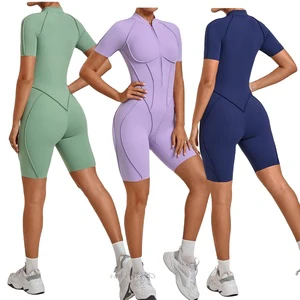 Women One-Piece Sports Bodysuit High-Intensity Workout Outfit Tight-Fit Running Yoga Gym Training Jumpsuit Casual Sportwear