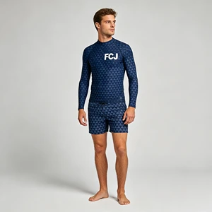 OEM Custom Mens Printed Rash Guard Set Long Sleeve Surf Shirt With Board Shorts UPF50+ Quick Dry 4 Way Stretch Beach Swimwear