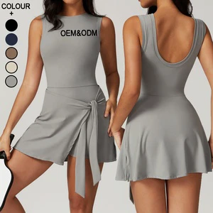 Women Activewear One Piece Shorts Jumpsuit Sports Clothes Athleisure Sleeveless Tennis Dress