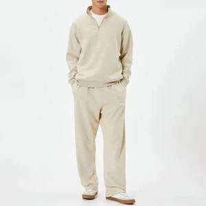 Wholesale Custom Men Casual Sports Stand Collar Fleece Sweat Suit 2 Piece Set Quarter Zip Pullover Sweatpants Lounge Outfit Set