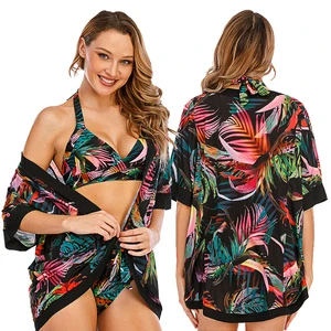 Custom Women Bikini Short Sleeve Swimwear Beachwear Bathing Suit Beach Cover up