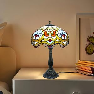 Stained Glass Lamp Stained Glass Lamp Bedside Table Lamp with LED Bulb for Bedroom Living Room Home Office Decor