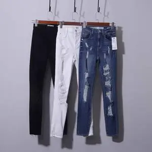 China Factory Direct Sales Ladies Slim Stretch Jeans Pencil Pants Ripped Destroyed Women's Jeans