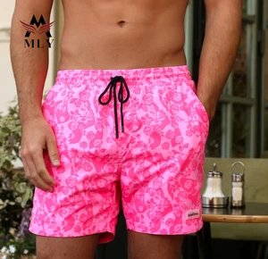 MLY 2026 Custom Men's Printed Beach Shorts Casual Drawstring Surf Swim Trunks Hot-Selling With Front Logo Decoration
