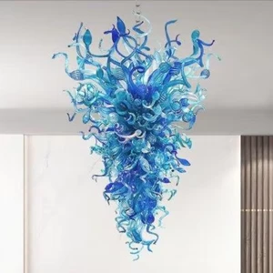 Custom Hand Blown Glass Art Deco Chandelier Modern Hotel Lobby Villa Pendant Light Party Led Colorful Hanging Light