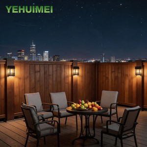 Solar LED Square Fence Lamp Lights Outdoor Waterproof IP65 Black Wall Mounted Wall Sconce For Garden Yard Hotel Villa Decoration