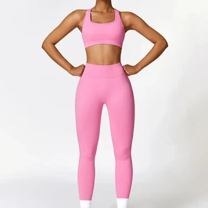 Women's High Waist Yoga Sets 2-Piece Eco-Friendly Breathable Lightweight Front Logo Gym Workout Pants Best Selling
