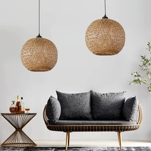 New Trend Handmade Natural Bamboo Restaurant Lamps Adjustable Height Woven Lamp Lighting