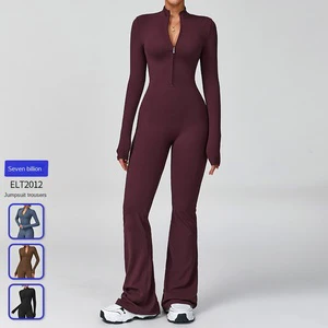 Cross-border Zipper Cloud Feeling Long-sleeved Breathable Lightweight Yoga Jumpsuit High-intensity Fitness Sports One-piece