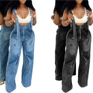 New Arrivals Women's High-Waisted Denim Overalls Loose Fit Vintage Autumn Casual Wide-Leg Jeans Jumpsuit
