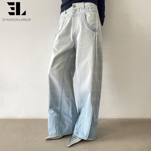 LARSUR Custom Denim Factory Premium Distressed Wash Baggy Denim Pant Straight Leg Classic Dtg Dgt Printed Jogging Jeans Women