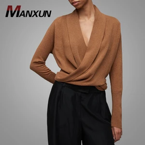Sweater Collection New Long Sleeve Women Wear High Quality Cashmere Knitted Tops V Deep Neck Solid Color Blouse