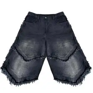 Custom Baggy Fit Oversized Vintage Heavyweight 100% Cotton Acid Wash Distressed Denim Shorts for Men